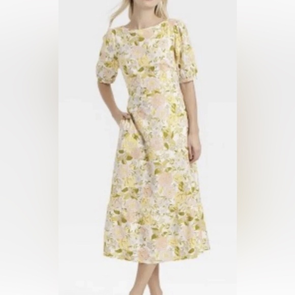 Who What Wear Linen Pastel Pink and Green Floral Maxi Dress - Picture 2 of 7